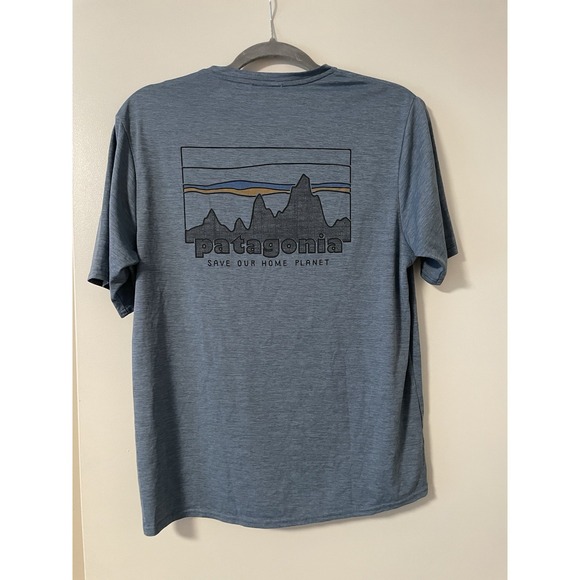 Patagonia Mens Shirt Capilene Cool Daily Graphic Tee Blue Size Small - Picture 1 of 6